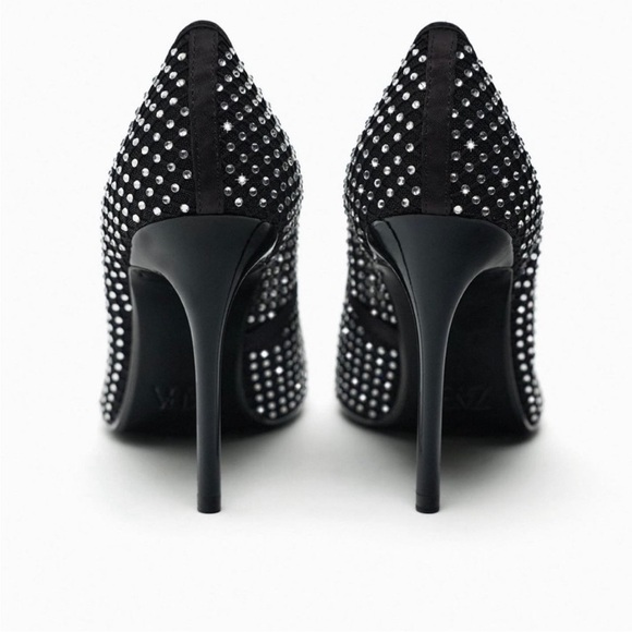 NWT Zara studded rhinestone black heels - Picture 3 of 6